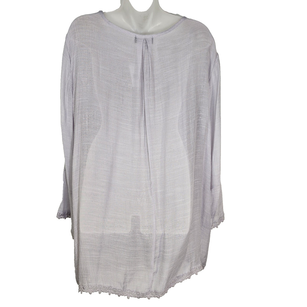 Cal Style Top Women XL Bo Crochet Yoke Tie Front Tunic Tassel Lightweight Purple - Picture 2 of 11